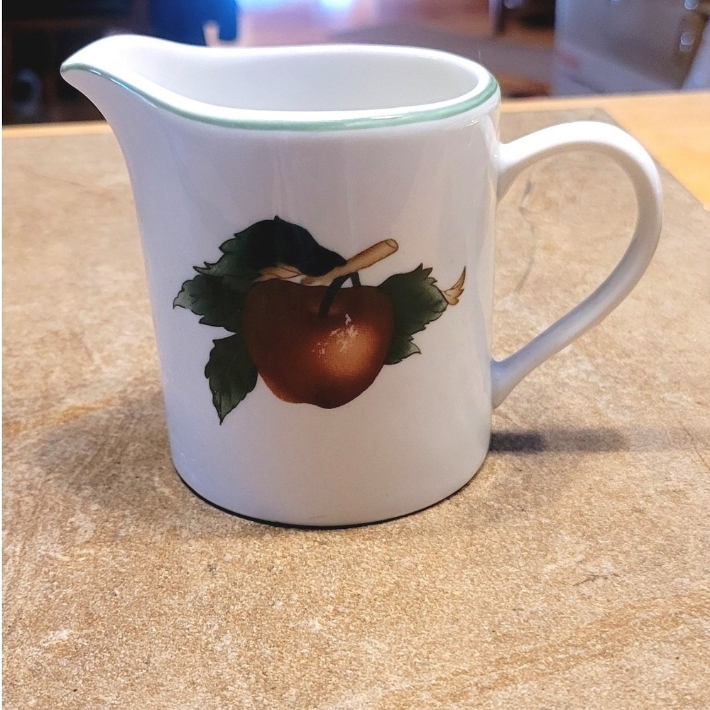 The Cades Cove Collection Creamer Pitcher Apple Cherry Design Green Rim